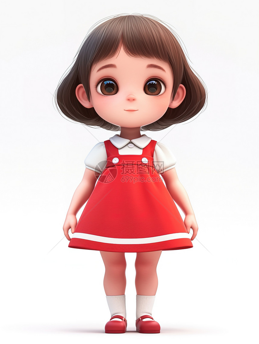 红色裙子女孩3D图片