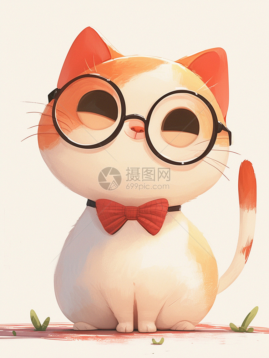 戴领结可爱的卡通小花猫图片