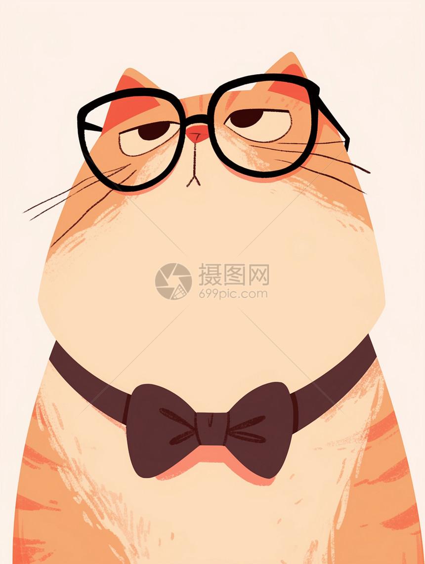 绅士可爱的卡通小花猫脖子上戴着领结图片
