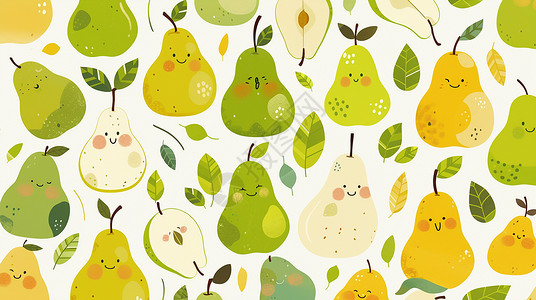 绿豆汁绿色卡通梨水果背景插画