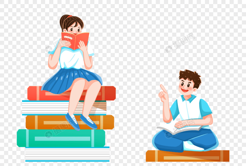 坐着读书的学生图片