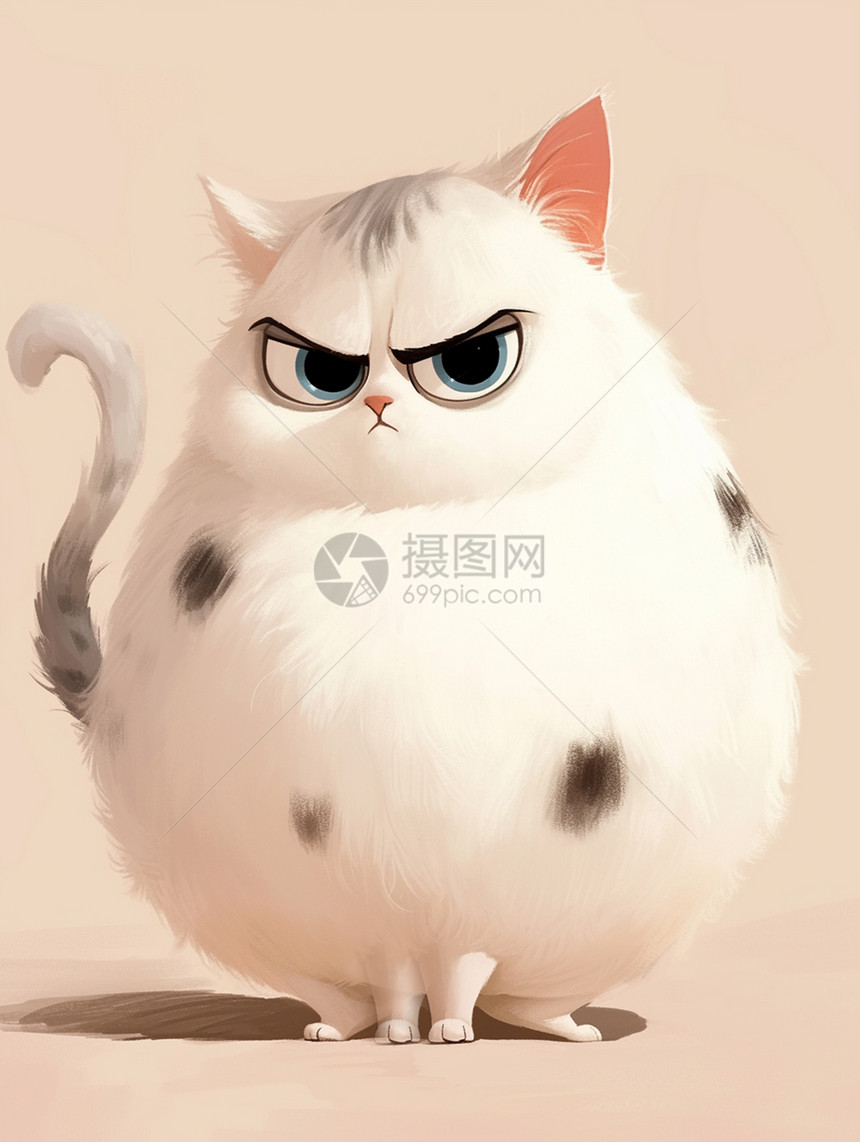 生气表情肥胖可爱的卡通小花猫图片