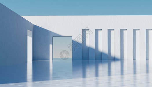 人造湖C4D白色建筑空间场景设计图片