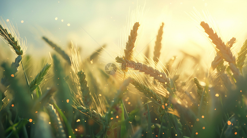 清晨绿色唯美的麦子图片