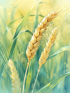 麦田中一株颗粒饱满的麦子插画高清图片