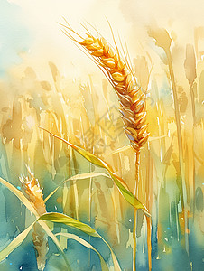 颗粒磨砂麦田中一株颗粒饱满的卡通麦子插画