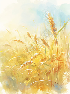 麦田中一株颗粒饱满的麦子插画高清图片