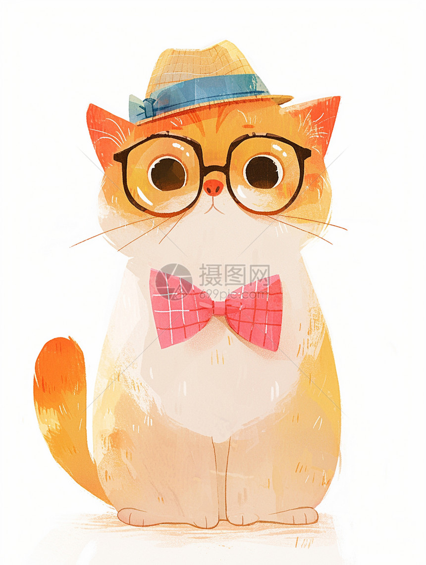 一只戴着眼镜的可爱小花猫图片