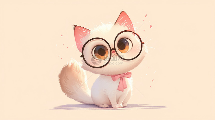 一只戴着眼镜的卡通小花猫图片