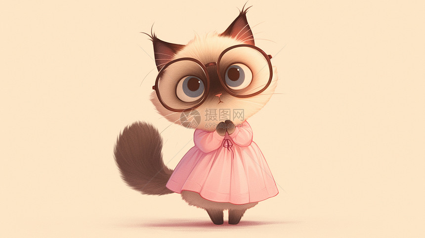 一只戴着眼镜的可爱卡通小花猫图片