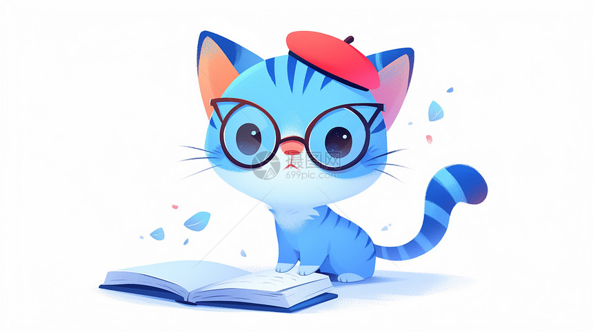 一只蓝色可爱的小猫戴着眼镜图片