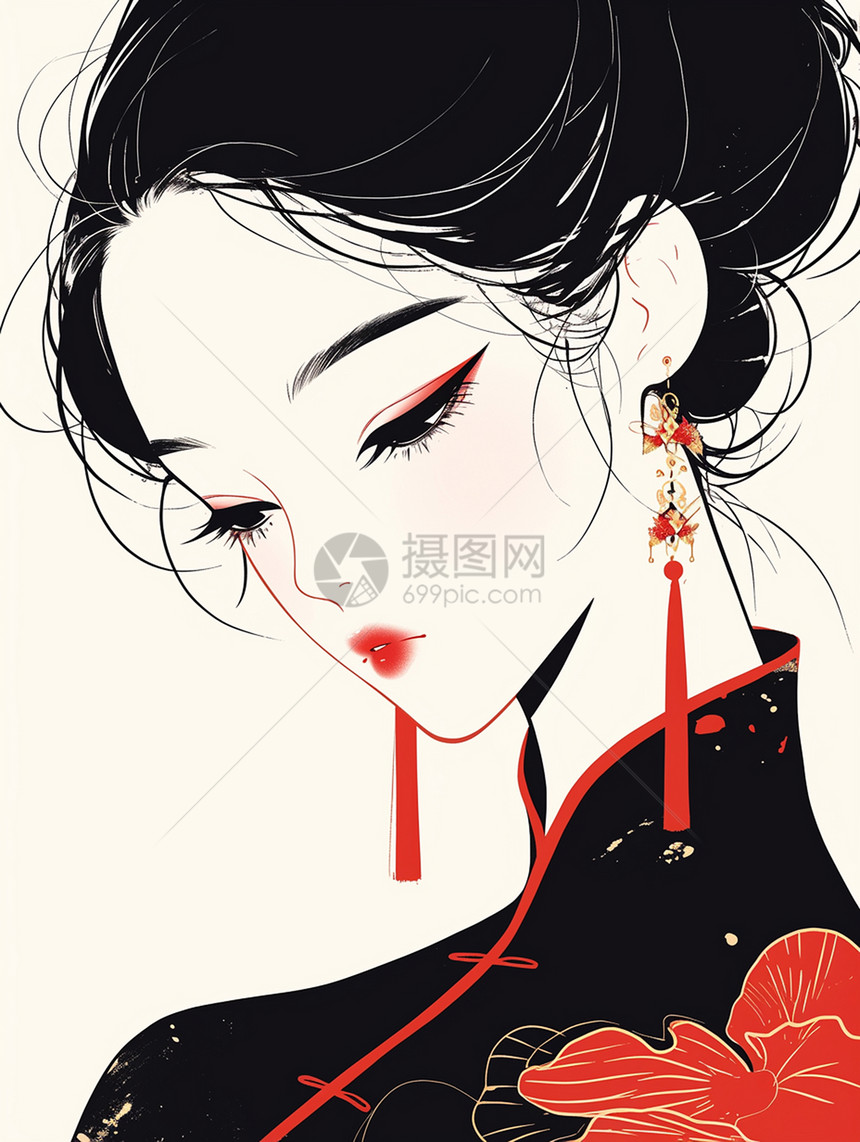 古风红唇漂亮的中国风女人图片