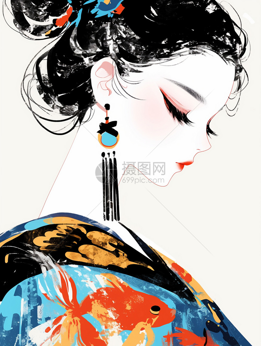 红唇漂亮的中国风卡通女人图片