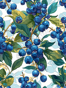 蓝莓水果郁郁葱葱的上结满了卡通蓝莓插画