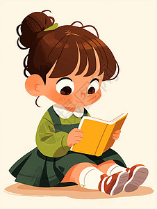 正在看书泥人正在看书的可爱卡通小女孩插画