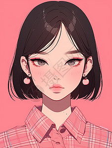 病女照片素材身穿格子衫戴着粉色耳坠的女青年插画