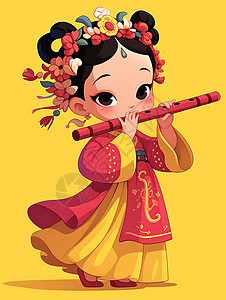 古风汉服中国风小女孩拿糖葫芦古风可爱的卡通小女孩插画