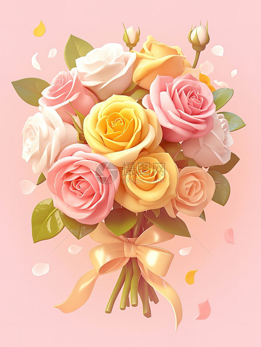 玫瑰花束3D图标图片