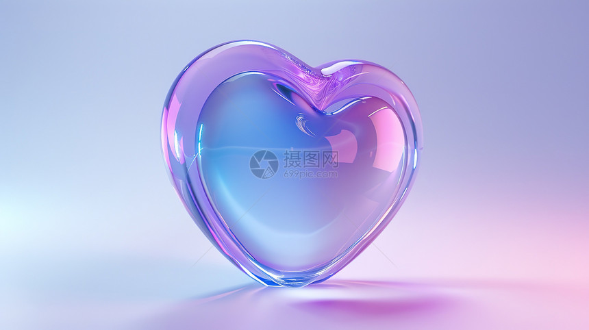 蓝紫色的爱心半透明3D图片