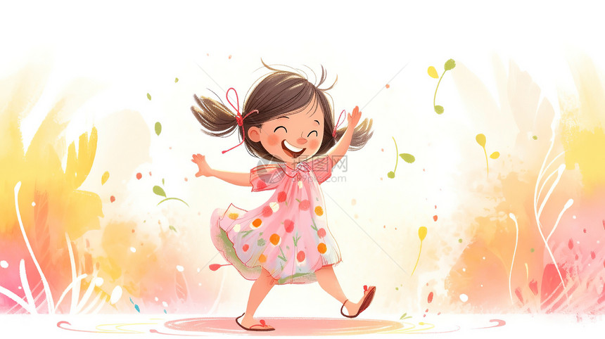 可爱小女孩跳舞插画图片