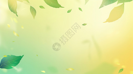 方形树叶边框浅绿色清新夏天树叶背景插画
