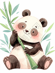 大熊猫爬树抱着竹子的卡通可爱大熊猫插画