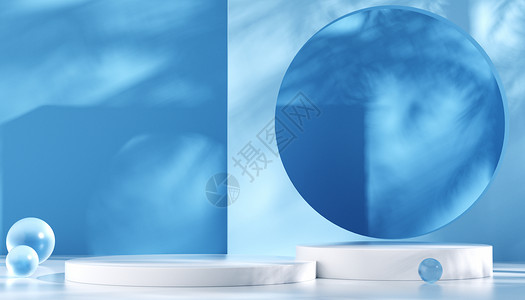c4d展示台蓝色极简纯色展台背景设计图片