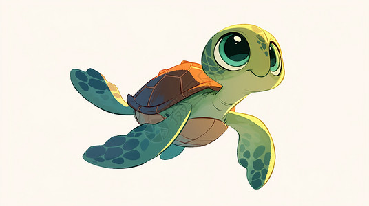 可爱形象大眼睛绿色可爱的卡通小海龟插画