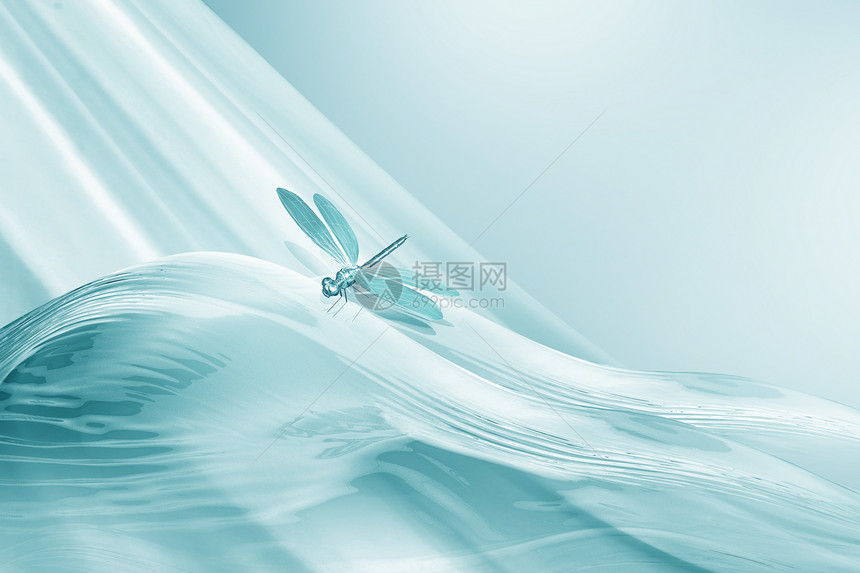 蓝色创意丝绸蜻蜓夏日背景图片