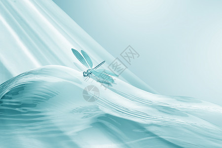 看蜻蜓蓝色创意丝绸蜻蜓夏日背景设计图片