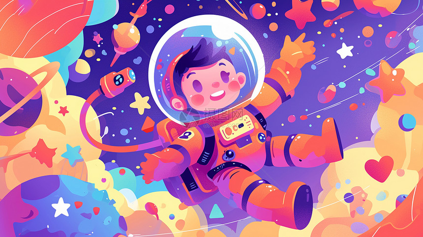 涂鸦彩色太空中的卡通宇航员图片