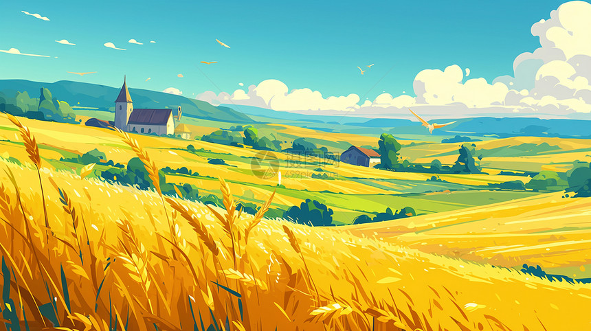 一大片美丽的卡通麦子地图片