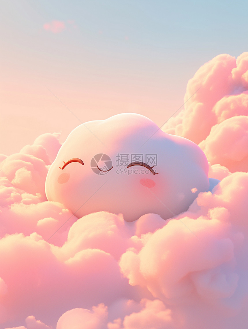 梦幻天空中一朵微笑的卡通云朵图片