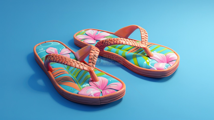 一双沙滩拖鞋3D图标图片