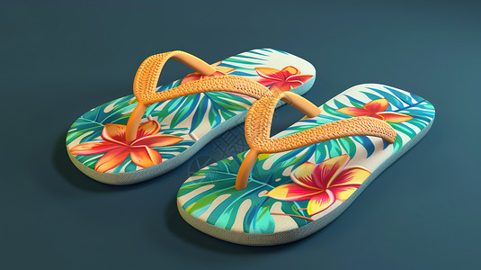 卡通夏天拖鞋一双拖鞋3D立体图标插画
