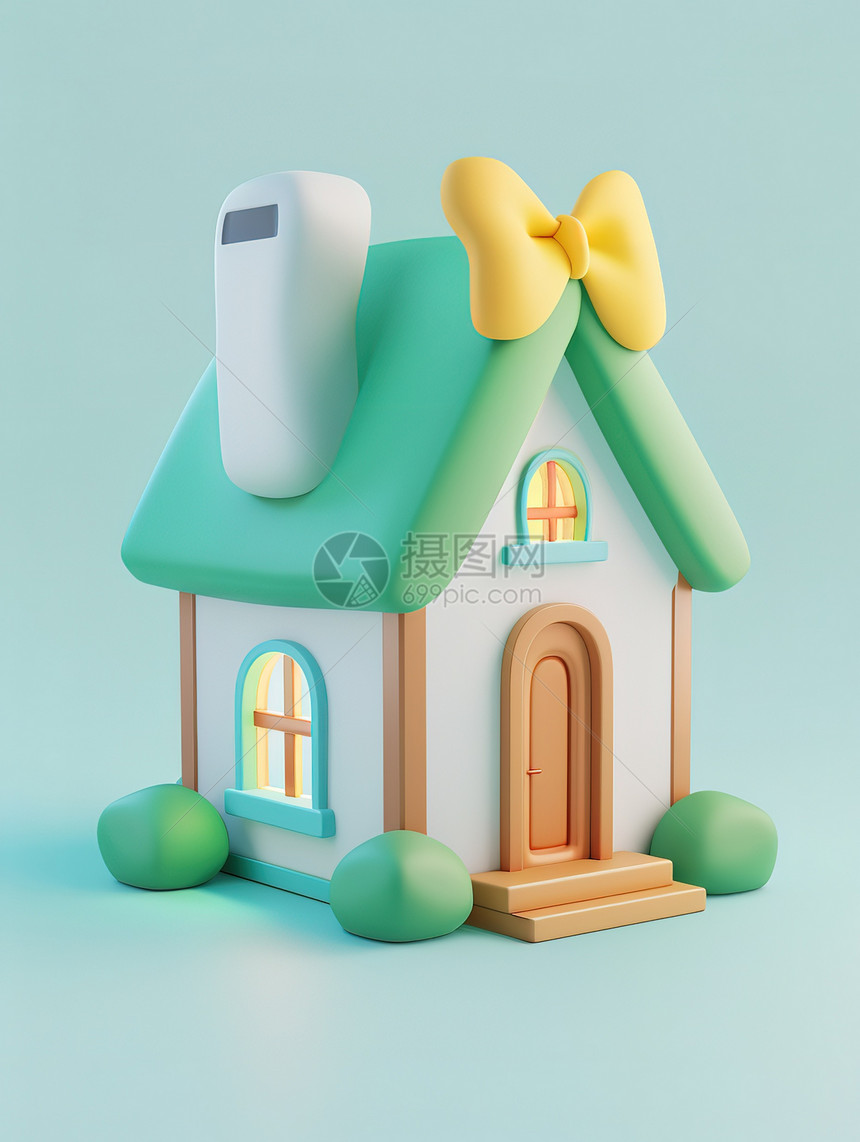 可爱卡通的房子3D图标图片
