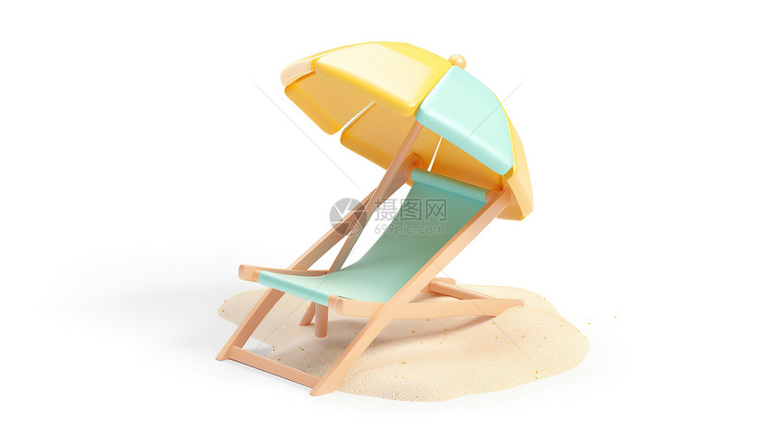 沙滩椅太阳伞3D卡通立体图标图片