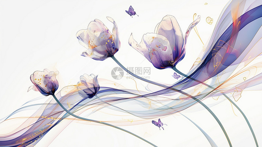 紫色透明花瓣唯美的卡通花朵图片