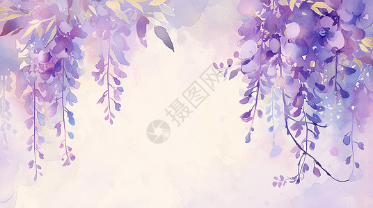 唯美紫色背景浪漫紫色薰衣草卡通花朵背景插画