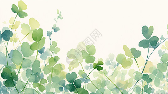 沙棘草绿色透明叶子唯美的卡通叶草植物插画