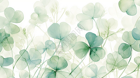 淡绿色叶子绿色透明叶子唯美的叶草植物插画