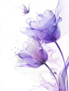 唯美紫色背景紫色浪漫的透明花瓣卡通花朵插画