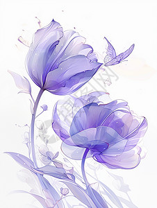 紫色梦幻光效浪漫唯美的透明花瓣卡通花朵插画