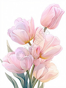 一簇白色花朵一簇粉色漂亮的卡通花朵插画