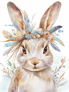 灰色兔兔水彩风的卡通小灰兔头像插画