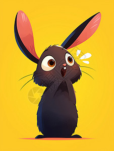 惊讶表情可爱的卡通小黑兔高清图片