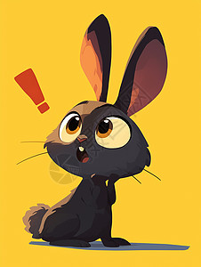 黑兔子惊讶表情可爱的卡通黑兔插画