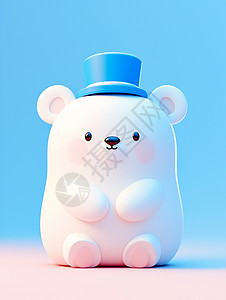 C4D白色墙壁蓝色背景上白色小白熊插画