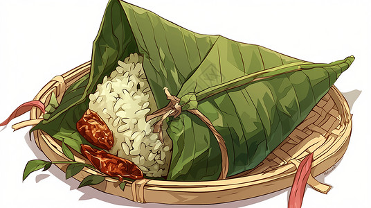绿色端午节绿色叶子传统美食粽子插画