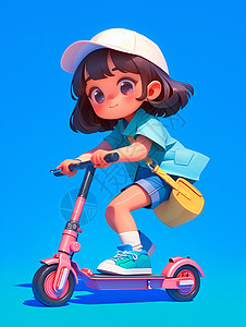 两轮电动车开心骑着滑板电动车的短发女孩插画